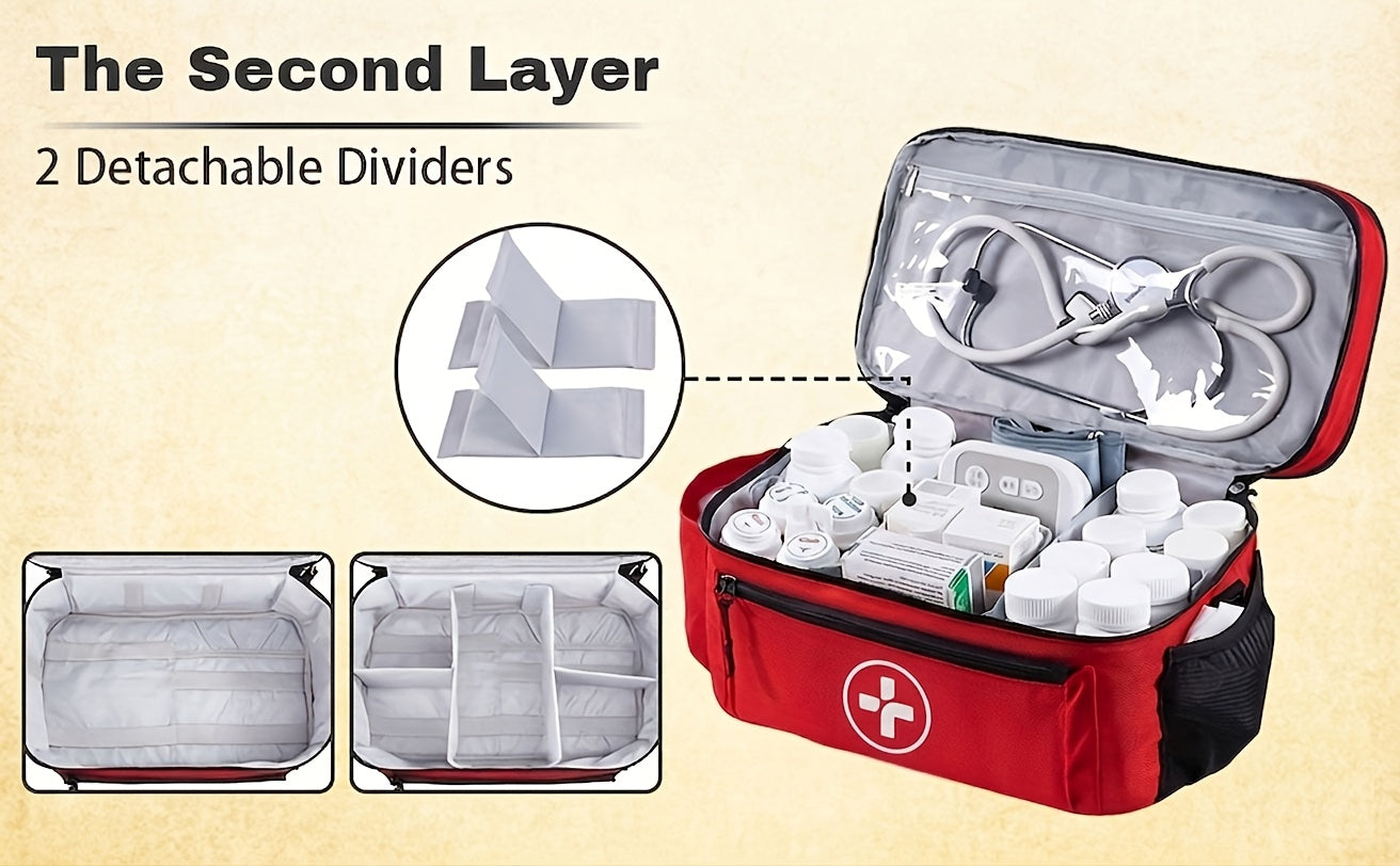 Medicine Storage Bag First Aid Kit Organizer – Household Medicine Organizing Box with Rack Basket for Home, Travel & Car Emergency Preparedness, Perfect Holiday Gift