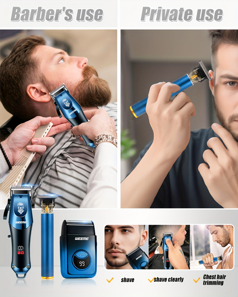 Men's Electric Hair Clipper Grooming Set USB Rechargeable Cordless Nose Hair Trimmer Shaver 2-Piece 4-Piece 5-Piece Professional Lithium Battery Father's Day Birthday Gift Golden Blue