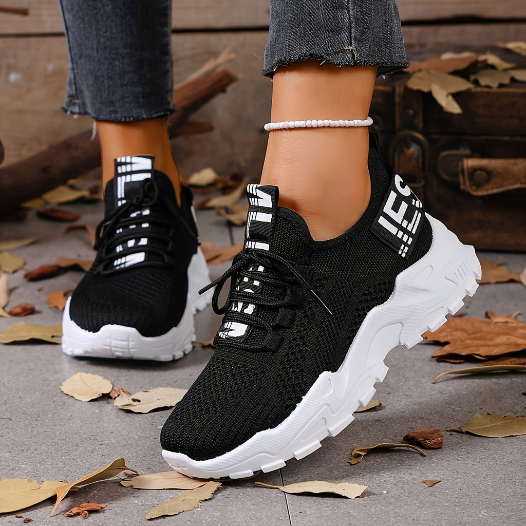 Women's Breathable Mesh Sneakers Low-Top Lace-Up – Lightweight Non-Slip TPR Sole Running & Casual Shoes for Gym, Walking & Everyday Wear, Black, Khaki & Red, US Sizes 2.5–10.5