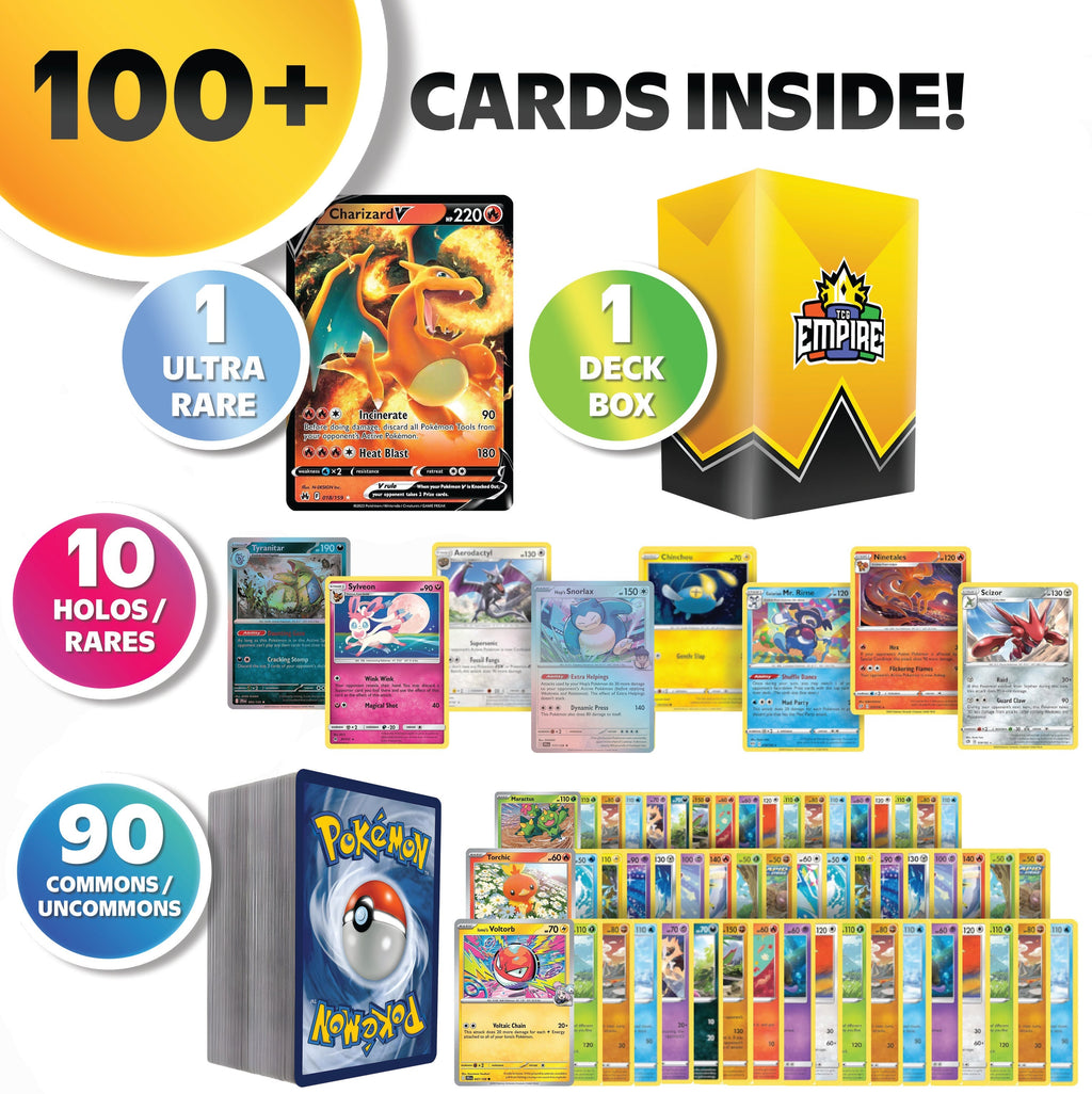 100 Pokemon Cards Bundle – 1x Ultra or Double Rare Guaranteed, 10 Holos & Rares, 100% Authentic TCG Cards from Sword & Shield, Evolving Skies, Prismatic Evolutions & More, Storage Box Included, Perfect Gift for Kids & Collectors