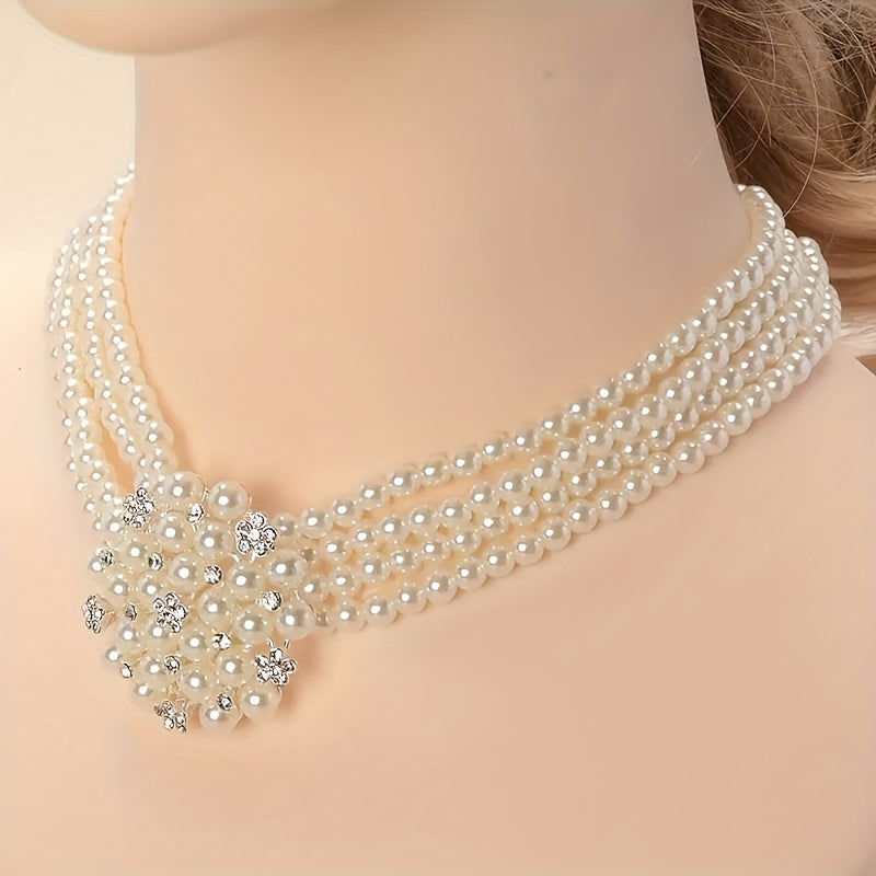 Luxury Bridal Necklace & Earring Set for Women – Silver Plated Beaded Zinc Alloy Wedding Jewelry Set Elegant Dress Accessories Evening Party Stage Performance Bridesmaid Gift