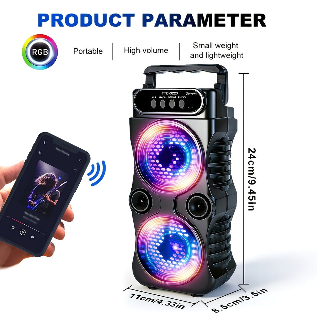 Portable PA Bluetooth Party Speaker with RGB Lighting, Subwoofer & FM Radio – Supports BT, TWS, USB, TF & Mic Input for House Parties, Holiday Gatherings & Indoor Dancing, Standard & Upgraded Versions