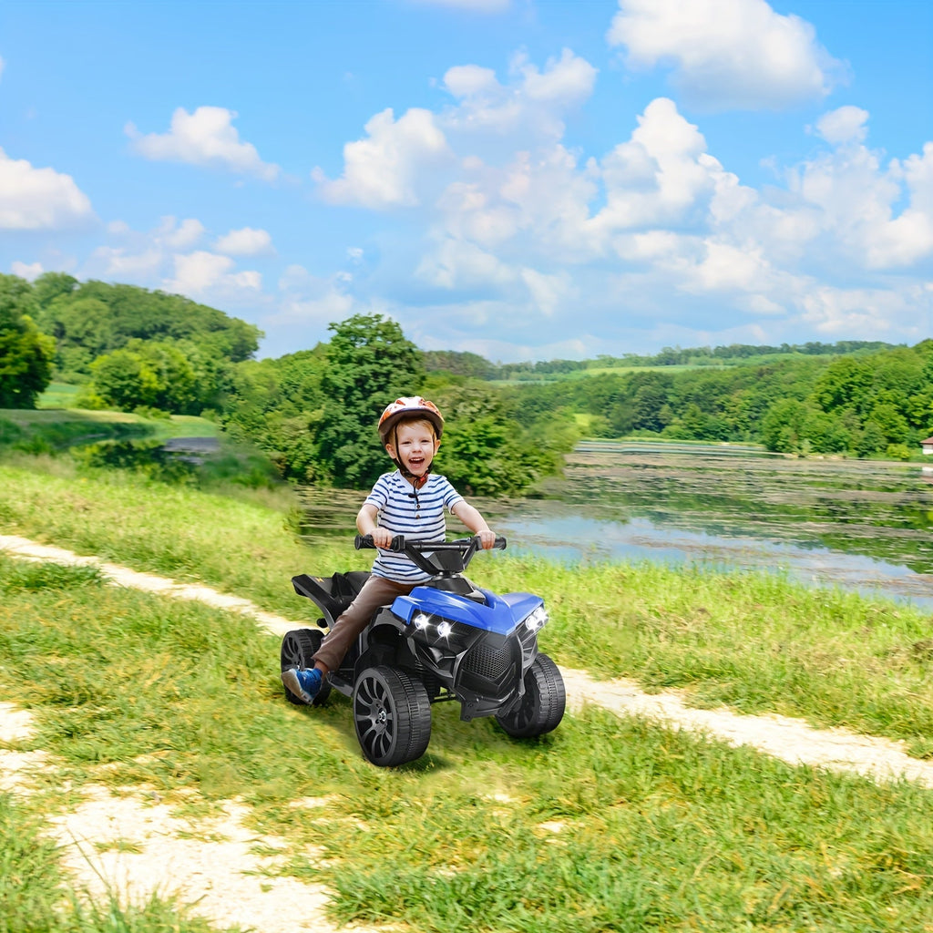 Kids Electric Quad ATV Ride-On Car with Headlights Pedal Accelerator All-Terrain Anti-Slip Tires 55 lbs Capacity 1.86 MPH Ride On Toy for Boys Girls Ages 3-6 Birthday Christmas Gift Blue Black Pink Red