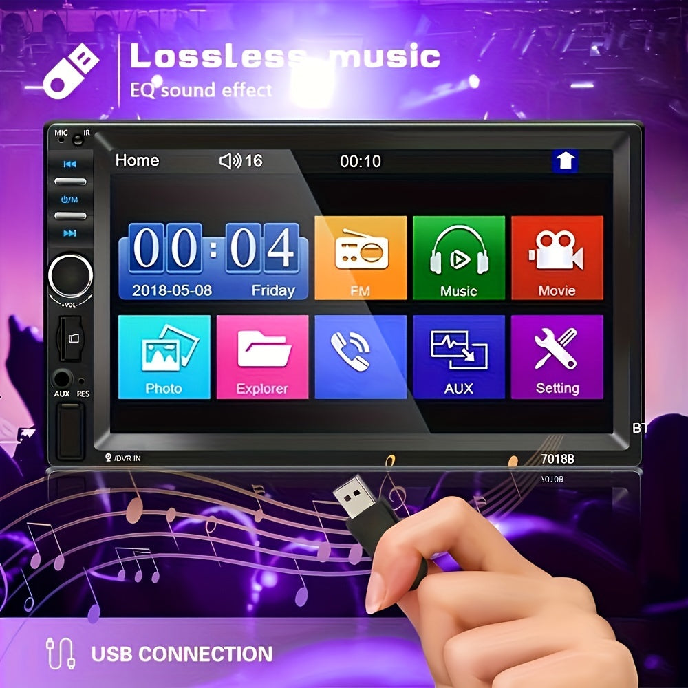 Double Din Car Stereo 7 Inch LCD Touchscreen MP5 Player - Wireless FM Radio, USB/SD/AUX Inputs, Mirror Link, EQ Settings, Universal Fit Head Unit for Car Audio Upgrade, Optional Backup Camera