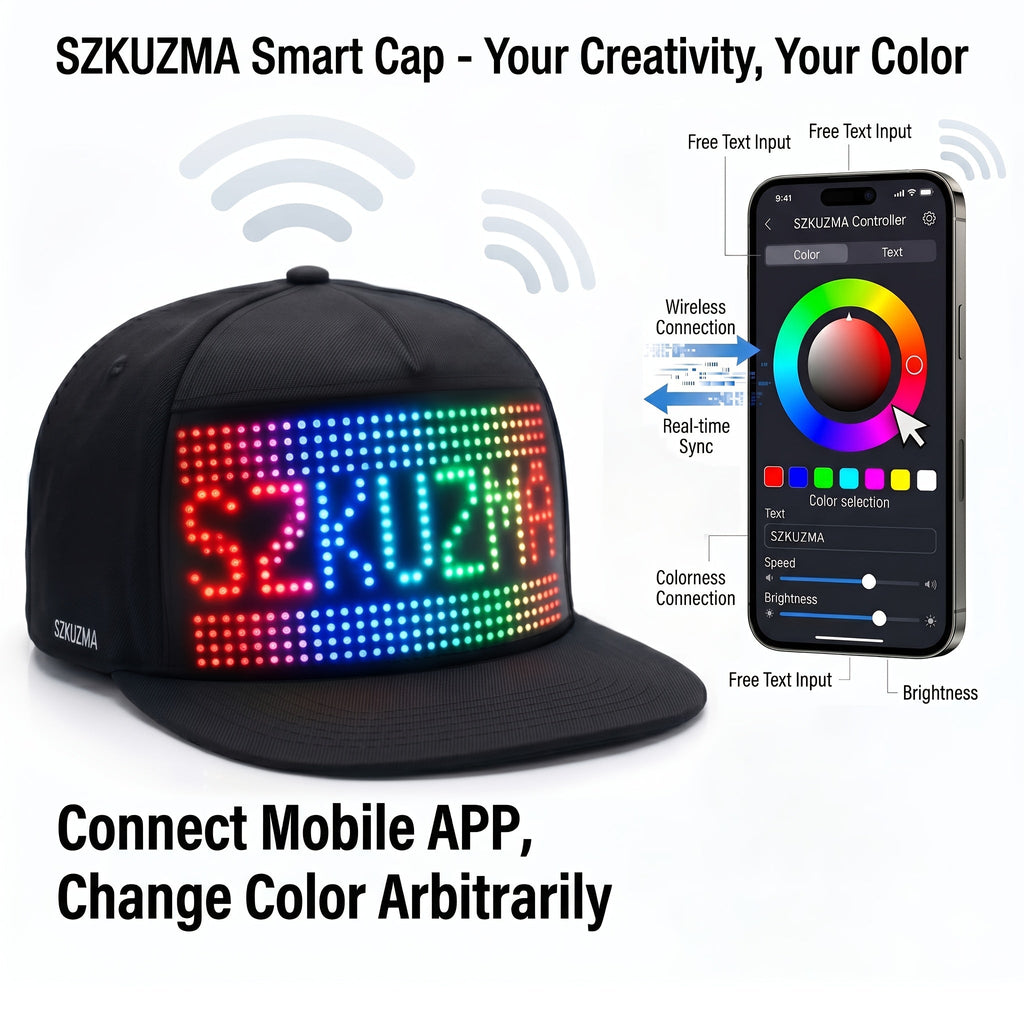 LED Light-Up Hat 16x32 Matrix US Flag App Programmable Scrolling Message Cap – Custom Text Upload Breathable Woven Unisex Novelty Gift for Teens Parties Festivals Events