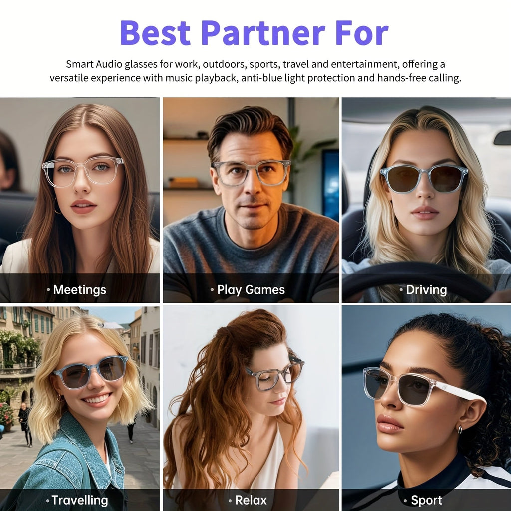 Photochromic Smart Glasses with Bluetooth Audio – Auto Color Changing Lenses, Anti Blue Light, Wireless Music & Calls, Sports Driving Unisex Eyewear, Great Holiday Gift