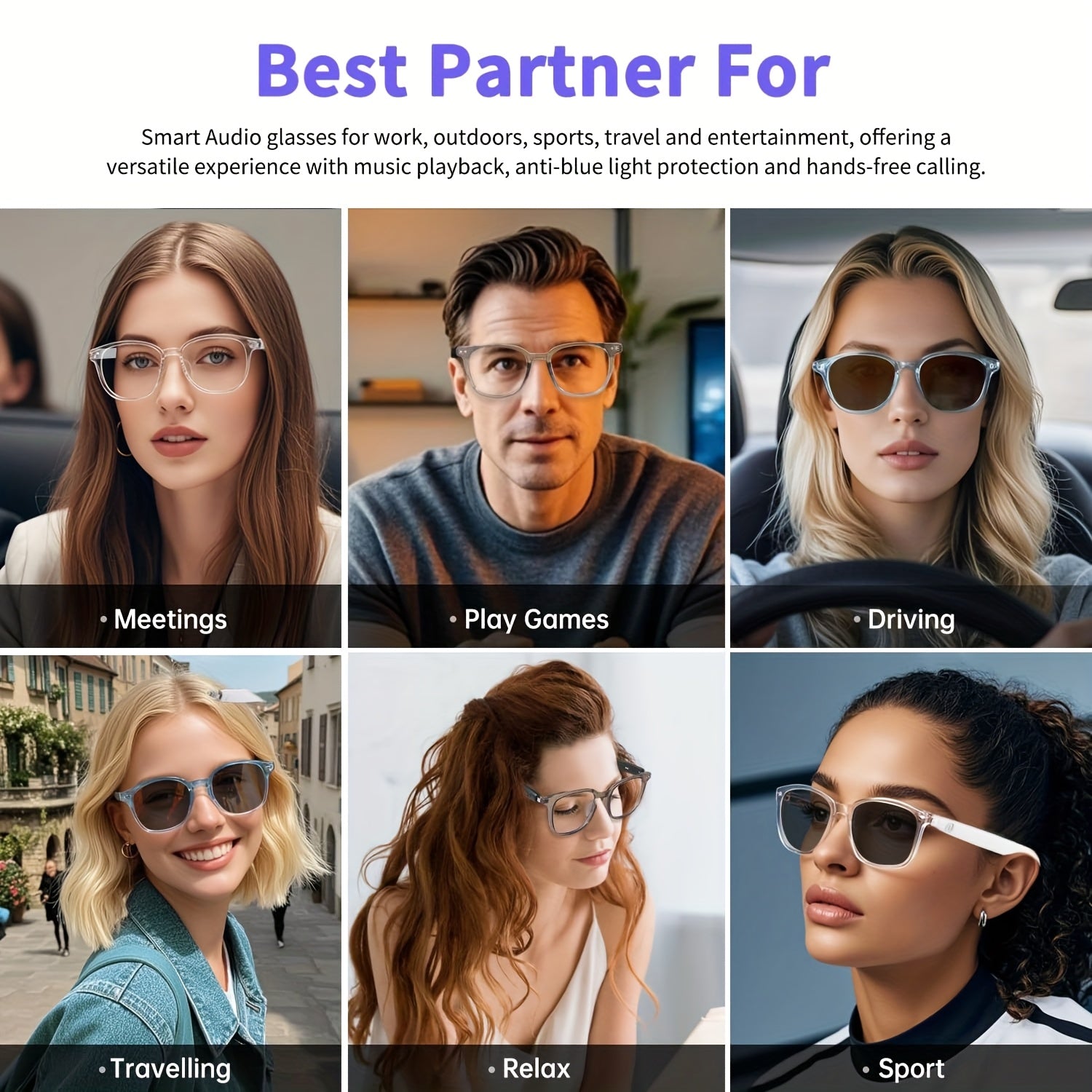 Photochromic Smart Glasses with Bluetooth Audio – Auto Color Changing Lenses, Anti Blue Light, Wireless Music & Calls, Sports Driving Unisex Eyewear, Great Holiday Gift