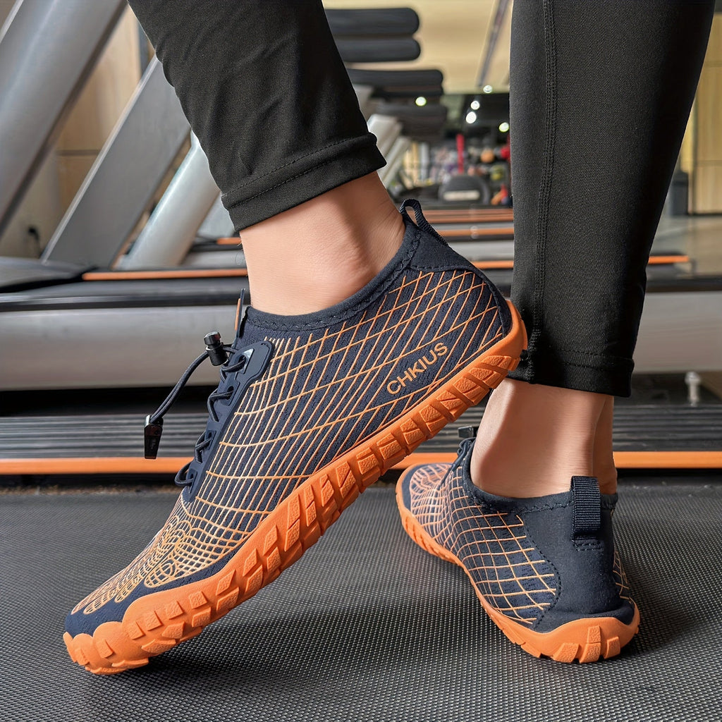 Sporty Striped Unisex Lace-Up Water Shoes – Quick-Dry Non-Slip Rubber Sole Aqua Shoes for Beach Swimming Diving Hiking Yoga Indoor Fitness, 4 Colors, Wide Sizes US 4.5–14