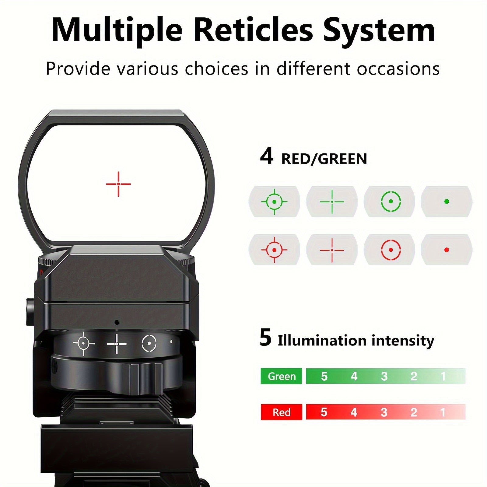 Red Green Dot Sight 1x22x33 with 20mm Picatinny Rail - 4 Reticles 5 Brightness Settings Wide Field of View Scope for Rifles Shotguns