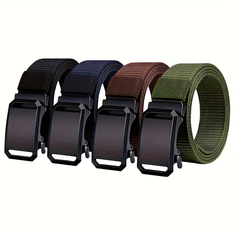 4pcs Nylon Belt Set Automatic Buckle Adjustable Unisex – Soft Durable Casual Dress Belts for Jeans Work Pants Skirts Men Women Multicolor Combo Black Blue Brown Gray Khaki Green