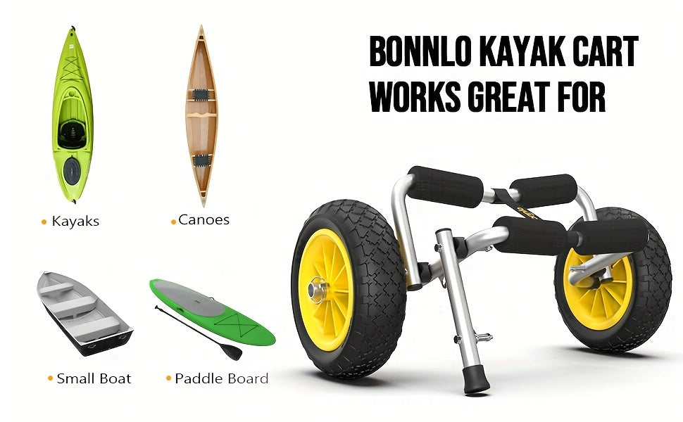 Bonnlo Portable Kayak Trolley Cart Collapsible Cast Aluminum Alloy with 10" Solid Wheels - Fits Canoes, Paddle Boards, Jon Boats, Float Mats & Watercraft Transport