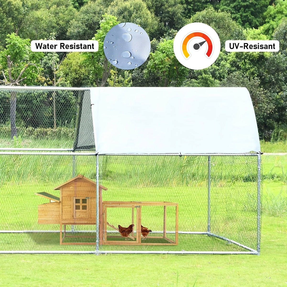 Large Walk-In Metal Chicken Coop Outdoor Hen House with Anti-UV Cover Aluminum Poultry Cage for Backyard Garden – Multiple Roof Styles