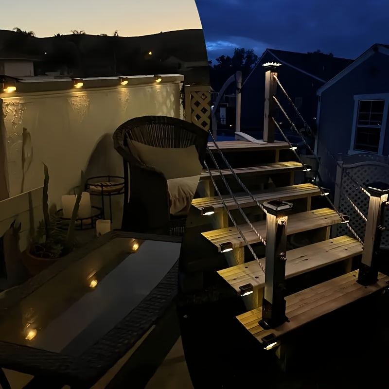 Solar LED Deck Lights Outdoor Stair Step Lights Auto On Off Dusk to Dawn 12 Hour Warm White 3500K for Fence Pathway Patio Balcony Yard Weatherproof ABS Pack of 8 16 or 32 No Wiring Required