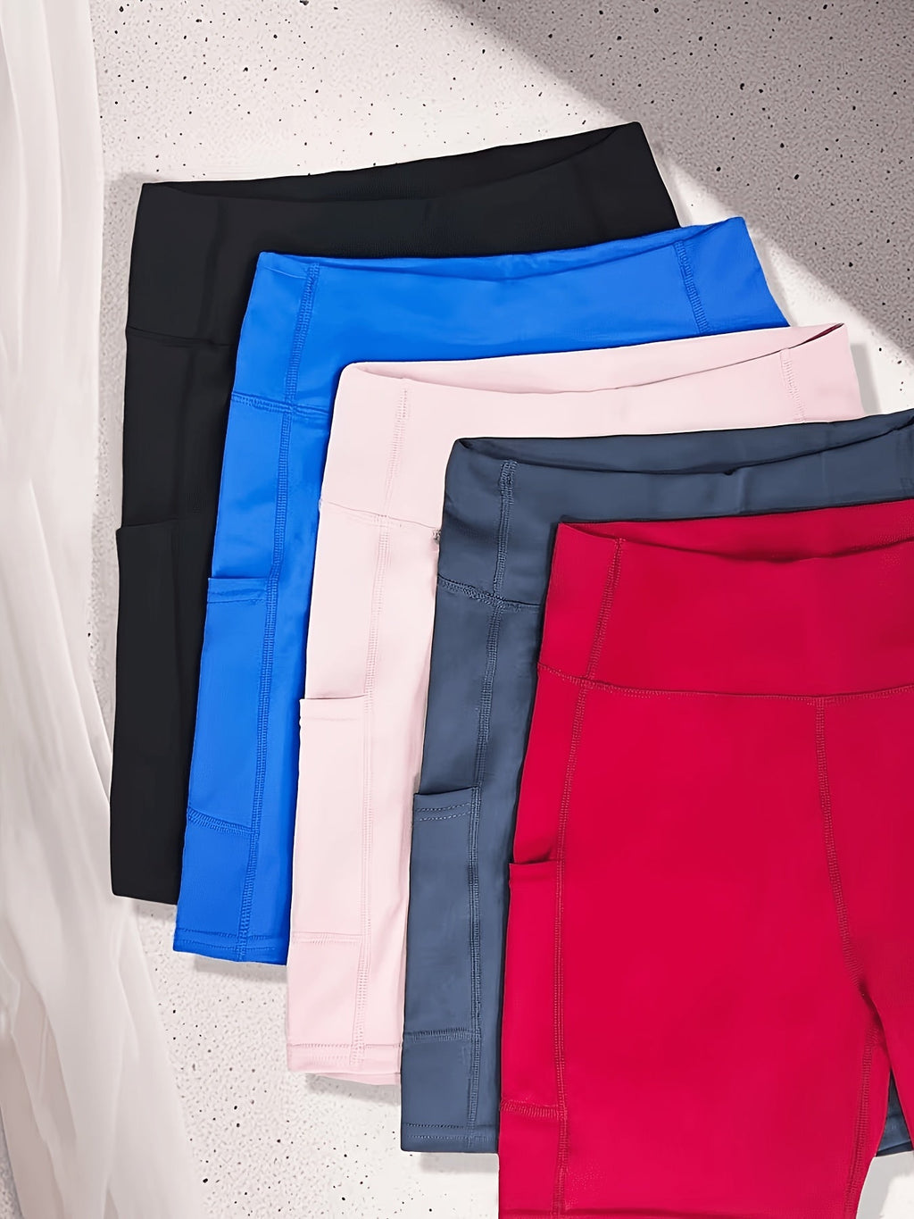 Women's High-Waisted Cycling Shorts 5-Pack with Pockets Mixed Colors – Stretch Polyester Yoga Gym Running Workout Shorts for Active Women Sizes M to XXL