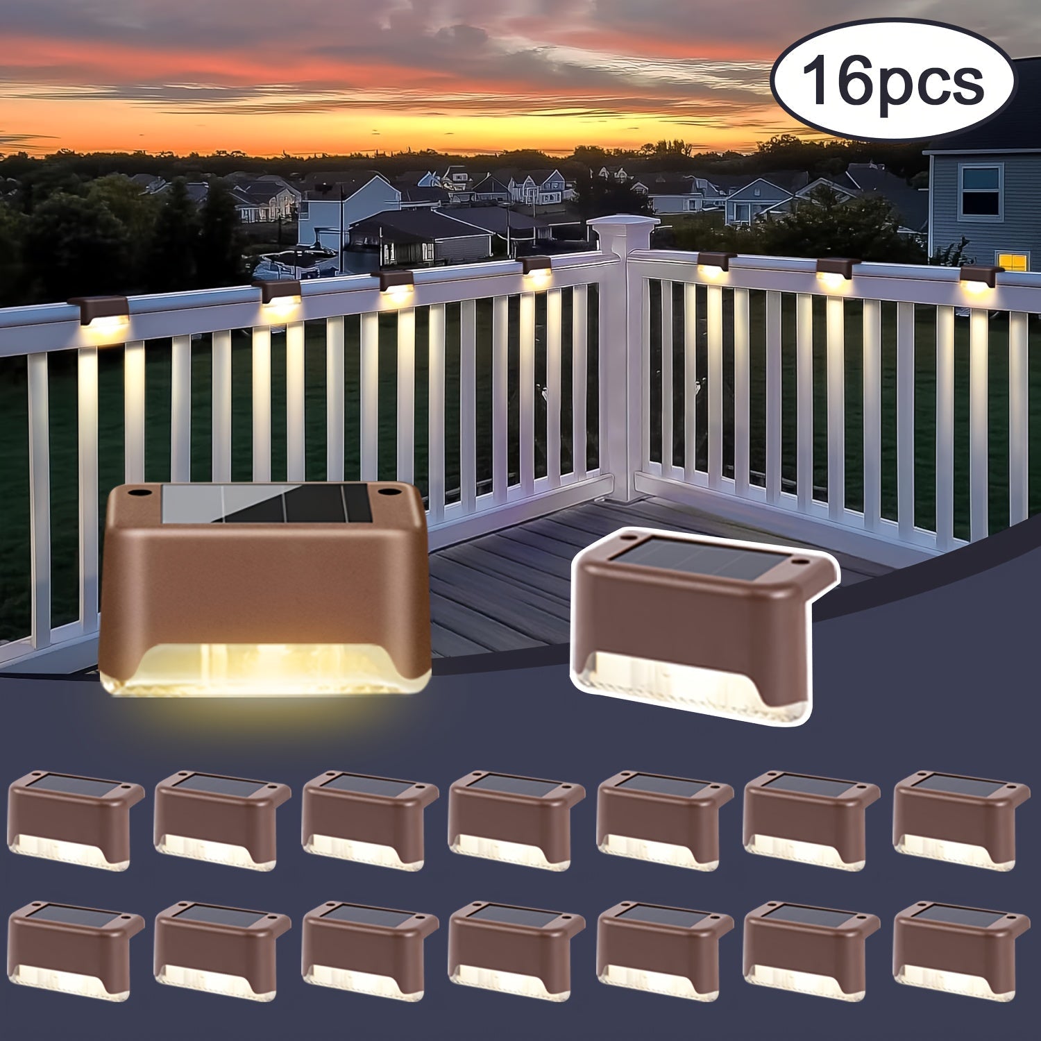Solar Deck Lights Outdoor Waterproof LED – Auto Dusk to Dawn 800mAh Warm White Solar Powered Step Stair Fence Pathway Patio Garden Driveway Yard Wall Lighting 8 16 32 Pack