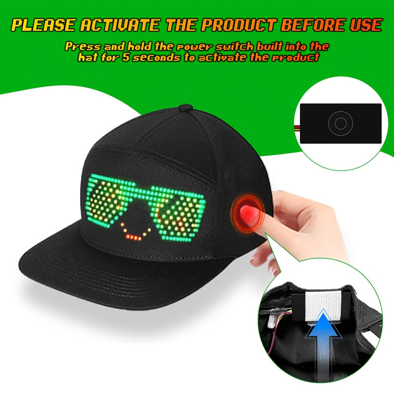 Programmable LED Hat APP Controlled Scrolling Text & Animation – Unisex Adjustable Smart Light Up Baseball Cap for Party Wedding Valentine's Day Carnival Festival in 3 Pixel Options