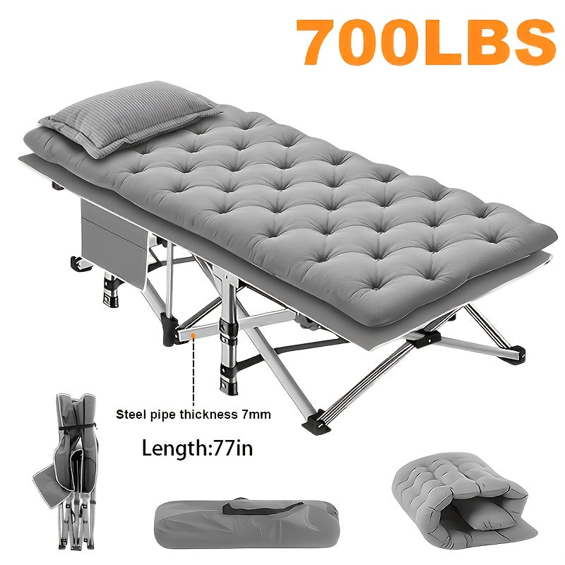 Velora Folding Camping Cot No Mattress for Adults – Double Layer Oxford Fabric, Heavy Duty 500/600/700 LBS, Portable Outdoor Bed with Carrying Case, Black & Gray