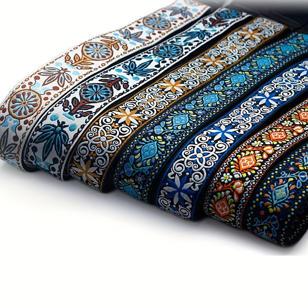 Adjustable Embroidered Guitar Strap with PU Leather Ends – Boho National Style, 35–57 Inch Length, Fits Acoustic, Electric, Classical Guitar & Bass, 11 Unique Designs