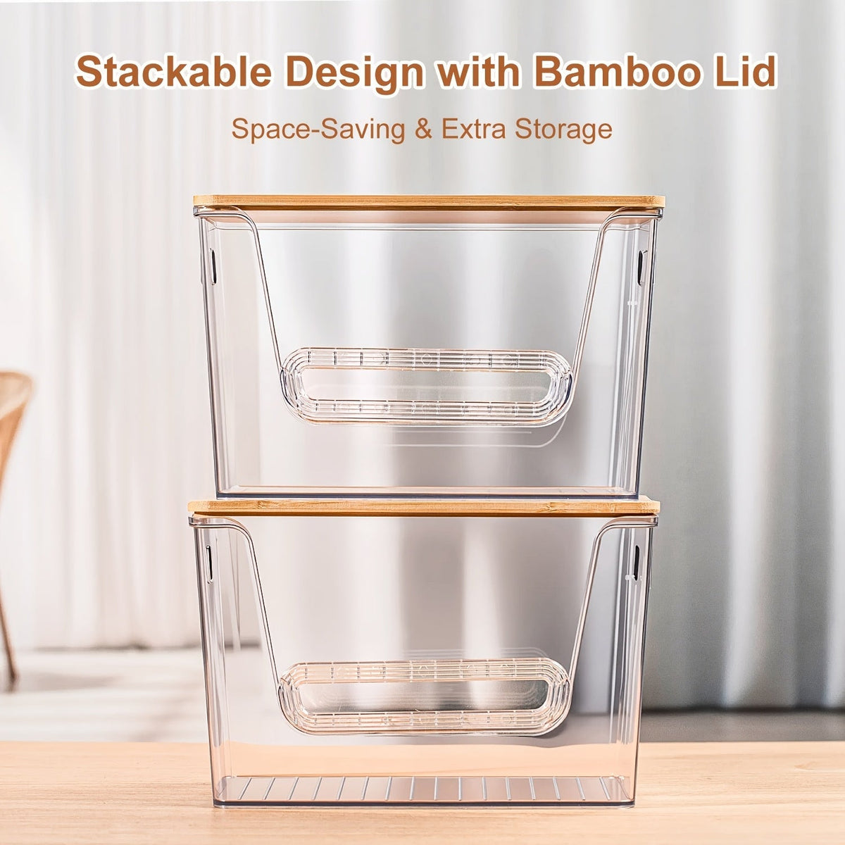 Clear Acrylic Trash Bag Dispenser with Bamboo Lid – Stackable Trash Bag Holder for Under Sink, Kitchen, Laundry Room & Pantry Organization | Fits 13/30/33 Gallon Bags | 1, 2 & 4-Pack