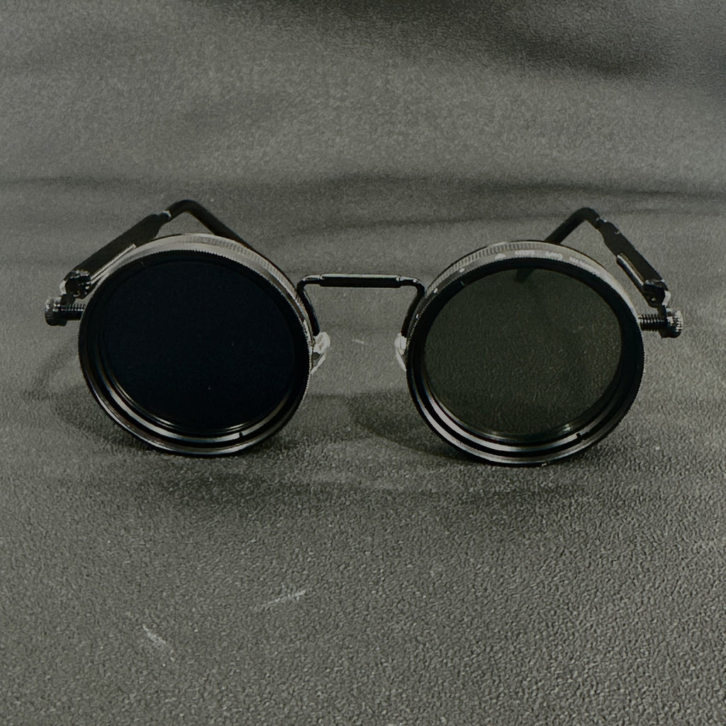 Men's Vintage Steampunk Spin Fashion Glasses – Adjustable Brightness, Alloy Frame, Black & Grey Gradient Interchangeable Lenses, Bohemian Party & Casual Eyewear Accessory