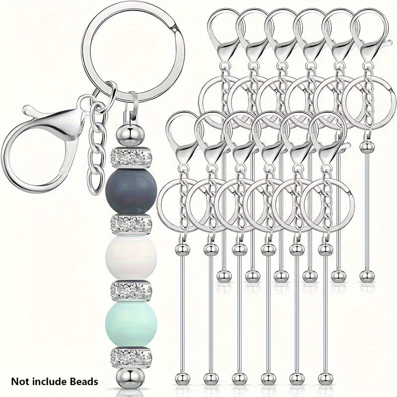 Beadable Keychain Blanks Stainless Steel DIY Kit 12 & 24pcs – Metal Keyring Pendants Gold Silver Rose Gold for Crafting, Christmas Halloween Party Favors & Handmade Gift Making