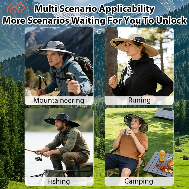 Solar Fan Hat with Dual Fans & USB Charging for Men & Women – Wide Brim Cooling Cap with Long Battery Life for Camping, Hiking, Fishing, Gardening & Outdoor Work | Black, Dark Gray & Khaki