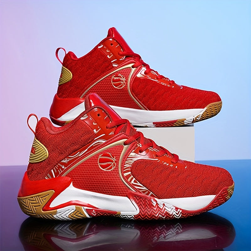 Men's High Top Basketball Shoes Anti-Slip Rubber Sole Breathable Upper – Lace-Up Ankle Support Sneakers in Red Black Yellow Cushioned Insole All-Season US Sizes 6.5 to 13.5