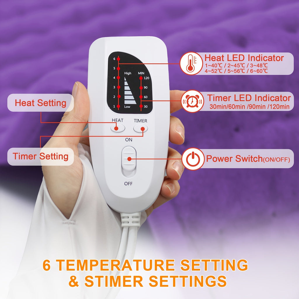 Extra Large Heating Pad 24"x12" for Back Neck Shoulders & Full Body – 6 Heat Settings 104–140°F, Wet & Dry Heat, Auto Shut-Off Timer, Machine Washable Ultra-Soft Flannel Electric Pad for Pain Relief