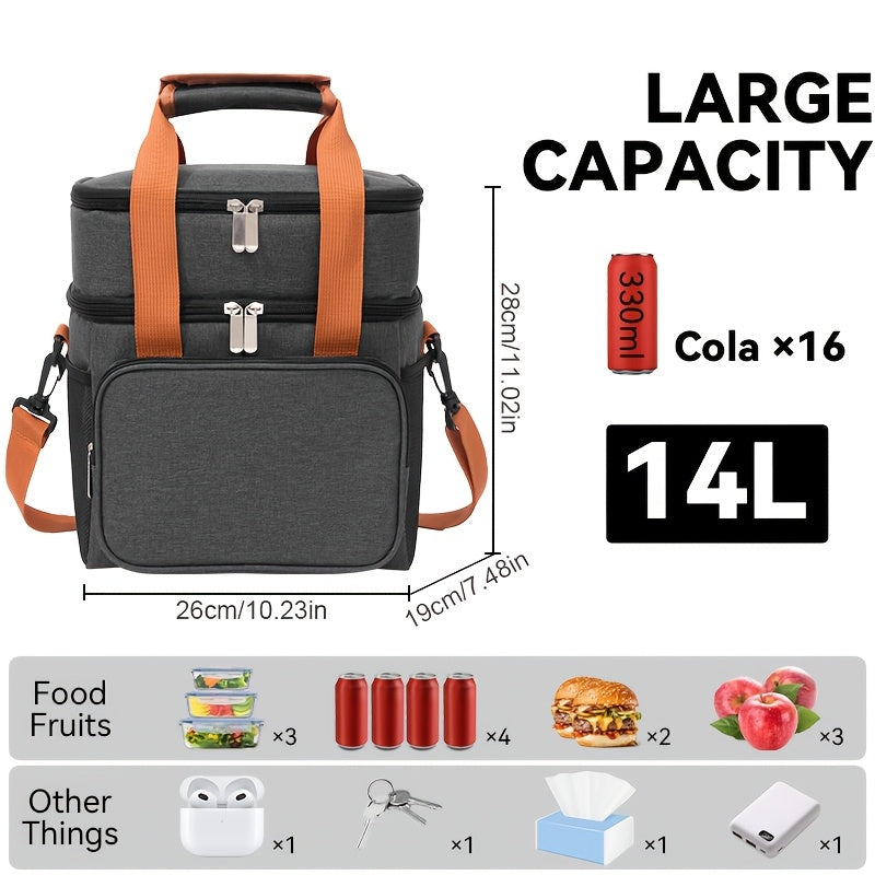 Insulated Lunch Bag Expandable Double-Layer Leakproof Cooler Tote with Adjustable Shoulder Strap, Durable Lunch Box for Work Office Picnic & Beach, Lightweight Thermal Bag for Men and Women