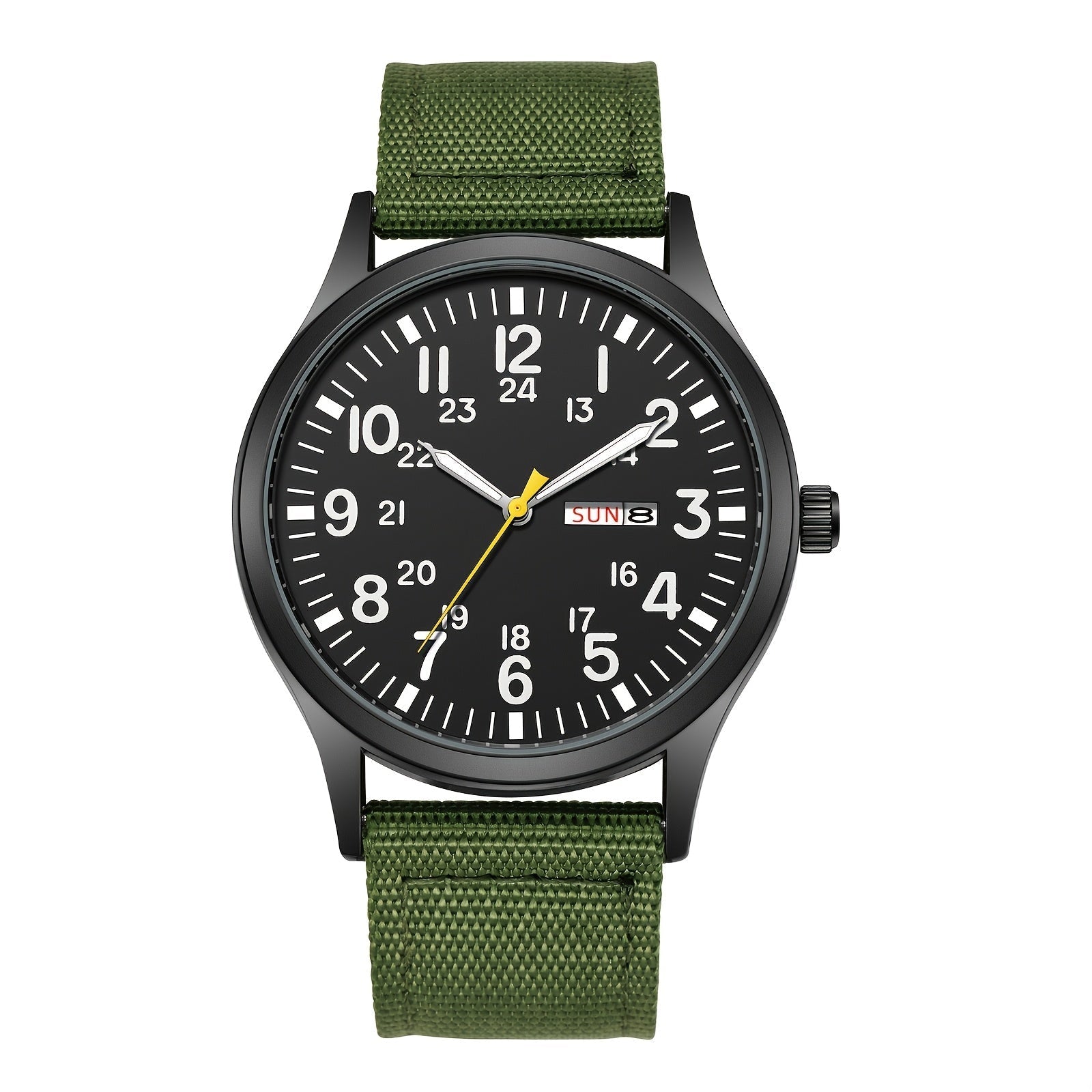 Men's Outdoor Sports Quartz Watch Nylon Strap Luminous Dial 24-Hour Military Scale – Calendar Function Lightweight Alloy Case Multi-Color Green Black Army Green Gift Watch for Men