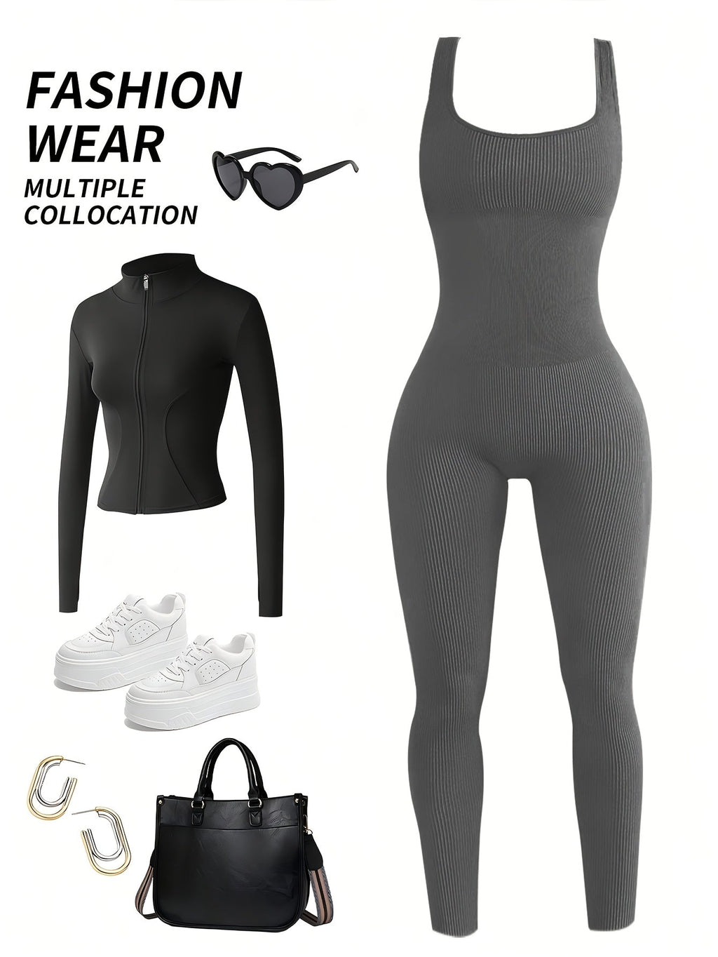 Women's Sleeveless Square Collar Jumpsuit – 90% Nylon Stretch Fabric, Thick & Opaque Active Wear for Yoga, Pilates, Running, Fitness & Everyday Events, Sizes S-XL, Multiple Colors