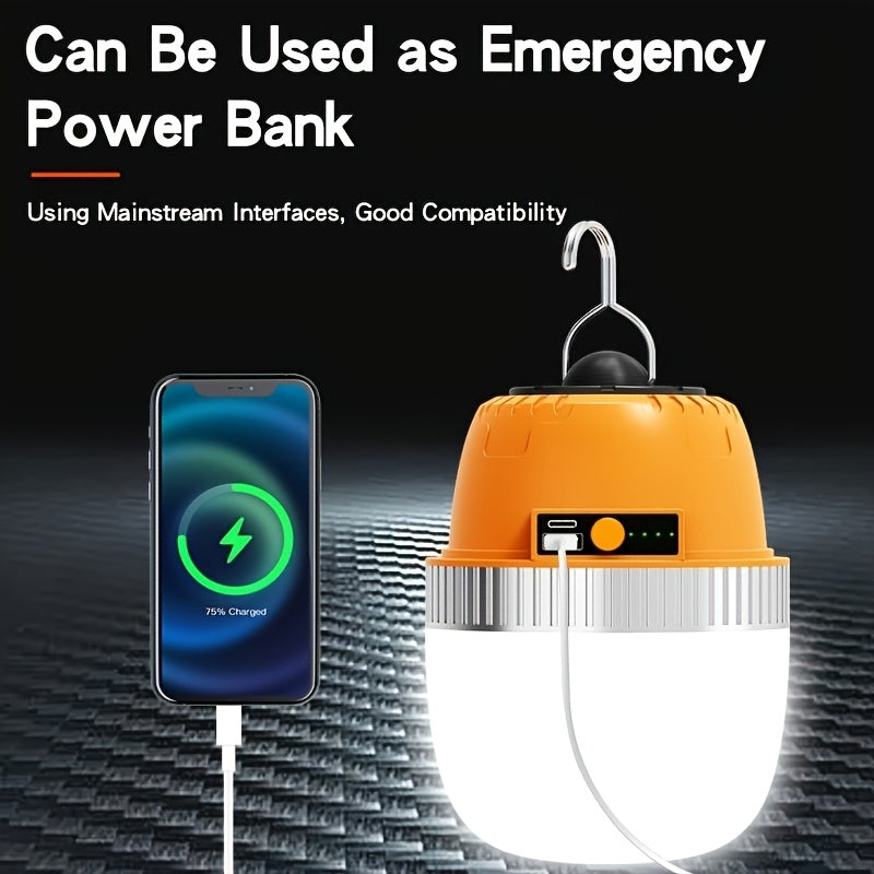 LED Camping Lantern USB Rechargeable with Built-In Power Bank, Ultra-Bright Portable Hanging Tent Light for Camping BBQ Patio Outdoor Emergency, Charges Mobile Phones, Freestanding & Hanging Design