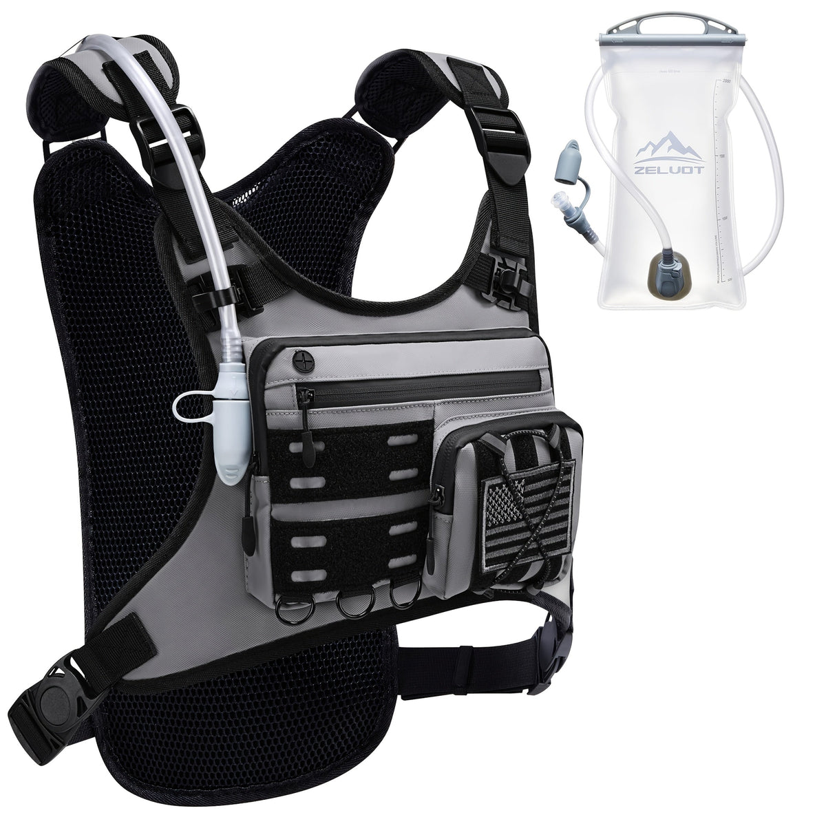 Running Hydration Vest with 3L Water Bladder Lightweight Adjustable Chest Pack Reflective Gear Holder for Men Women Marathon Trail Running Hiking Black Gray Camo Olive