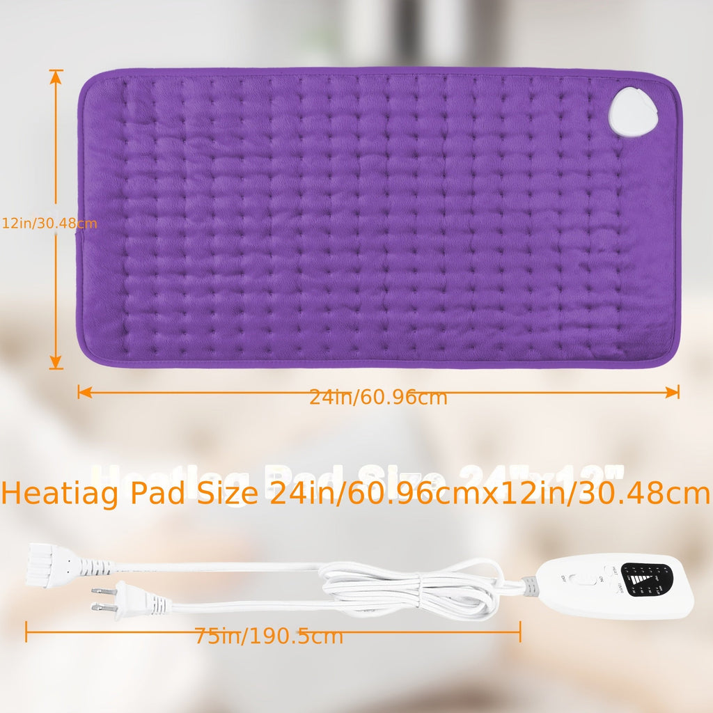 Extra Large Heating Pad 24"x12" for Back Neck Shoulders & Full Body – 6 Heat Settings 104–140°F, Wet & Dry Heat, Auto Shut-Off Timer, Machine Washable Ultra-Soft Flannel Electric Pad for Pain Relief