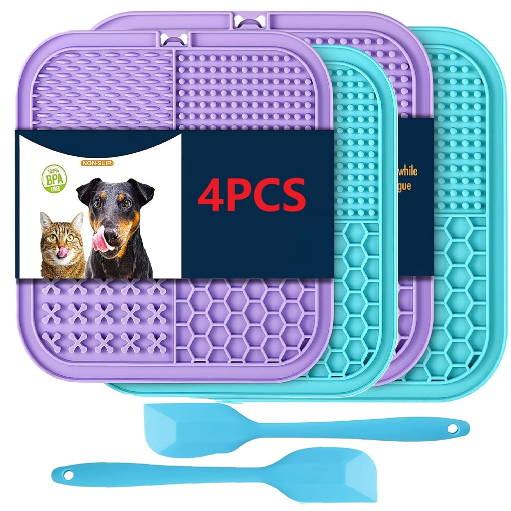 Licking Mat for Dogs and Cats with Suction Cup Slow Feeder Pad Bath Time Boredom Anxiety Relief Peanut Butter Treat Lick Mat 1 2 4-Pack