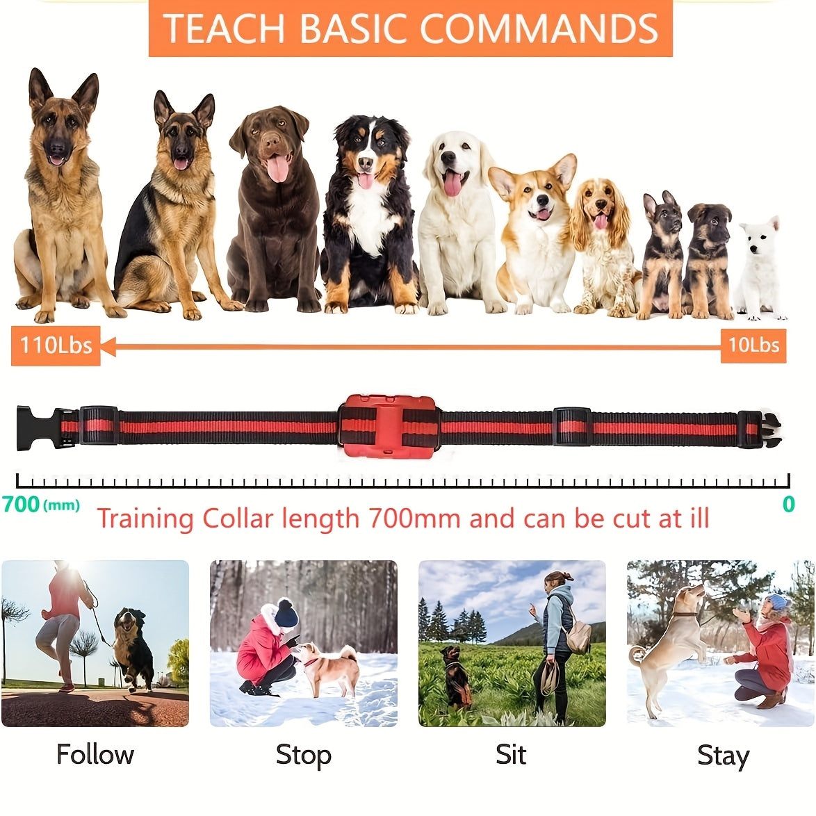 9-Level Remote Dog Training Collar Rechargeable E-Collar Shock Vibration Tone 500M Range Adjustable for Small Medium Large Dogs Safe Bark Control