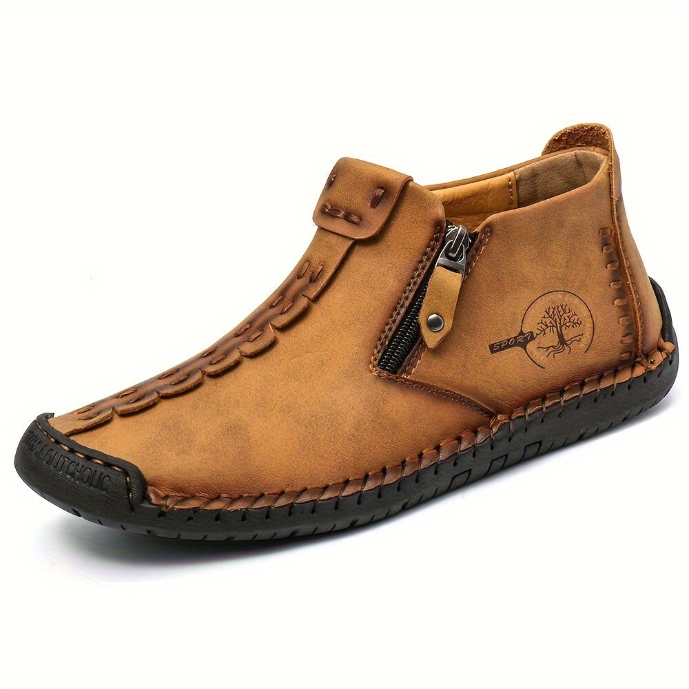Men's Ankle Boots Hand-Stitched Casual Loafers Slip-On Outdoor Work Shoes for Men – 4 Colors, Sizes US 7.5-12.5, Durable Non-Slip Sole