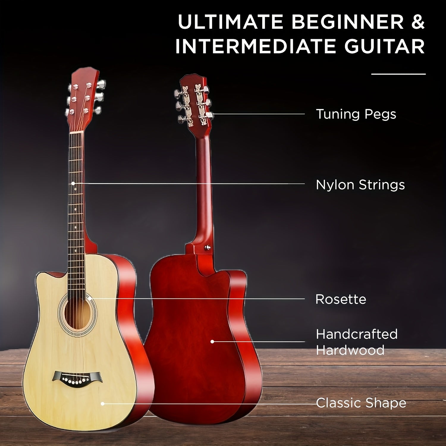 38-Inch Basswood Acoustic Guitar for Beginners – Full-Size Folk Style Steel String Guitar with Rich Warm Tone, Ideal for Practice, Performance & Learning, Available in 5 Colors