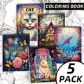 Adult Coloring Books Set of 5 with 150 Unique Designs – Spiral Bound Mindfulness Art Books Featuring Butterflies, Cats, Ocean, Cottage & Magical Wishes – Perfect Stress Relief Gift for Women, Men & Teens