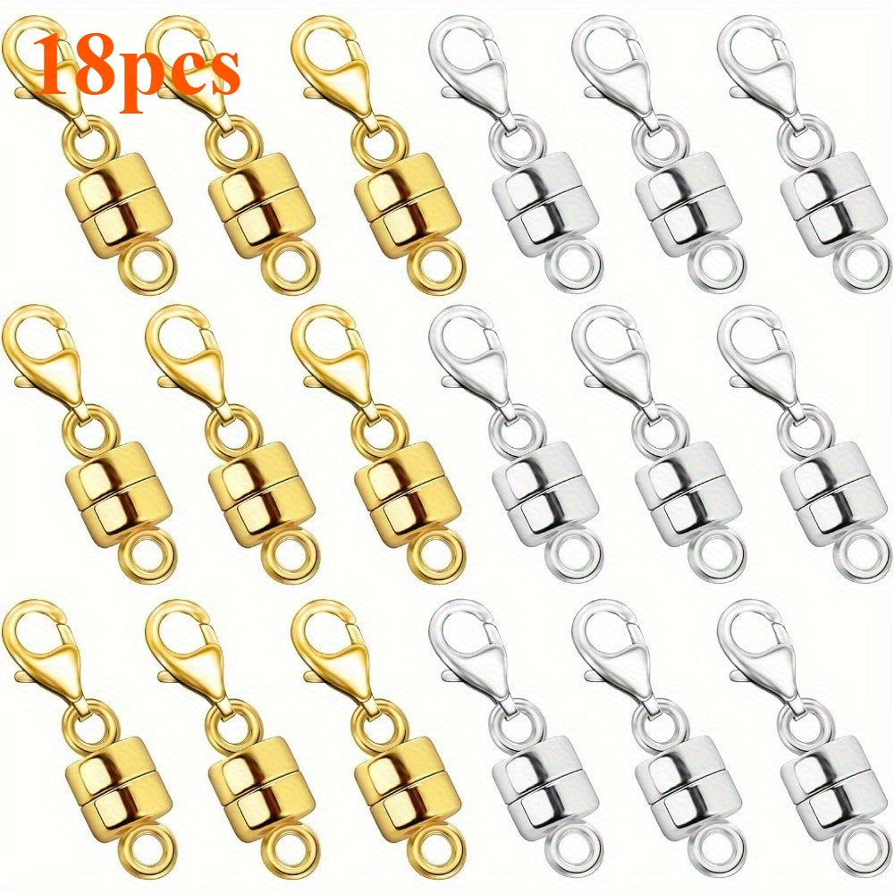Magnetic Necklace Clasp Set 18 Pieces Gold and Silver – Magnetic Jewelry Clasp Converter with Lobster Clasps for Bracelets Necklaces Chains – Easy One-Hand Arthritis-Friendly Jewelry Fastener Gift