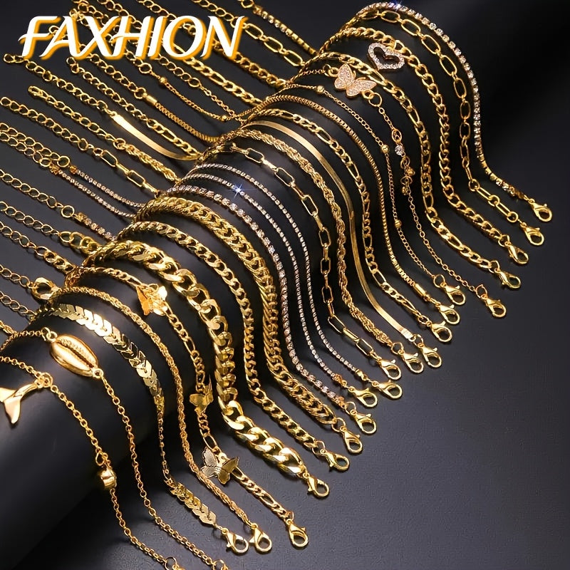 22-Pack Butterfly Tail Pendant Metal Anklet Set for Women – Fashionable Elegant Layered Ankle Chain Jewelry for Daily Wear Beach Party Festival Holiday Gift for Her Girls Teens
