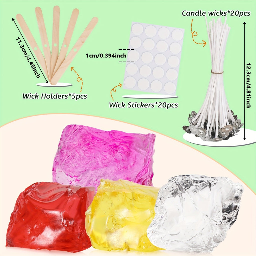 BlingFun Gel Candle Making Kit 400g Clear Jelly Wax 4 Colors 20pcs Wicks 20pcs Stickers 5pcs Wick Holders DIY Scented Candle Kit for Home Decor Craft Projects Beginner Candle Supplies