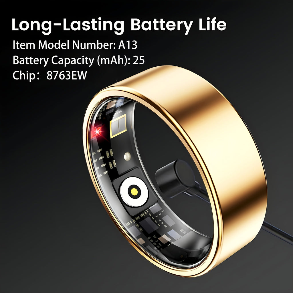 Smart Ring with Camera Control for Women & Men – IP68 Waterproof Fitness Tracker, Sleep Tracking, Step Counter, Exercise Monitoring, iPhone & Android Compatible, Black Rose Gold Silver Sizes 7–13
