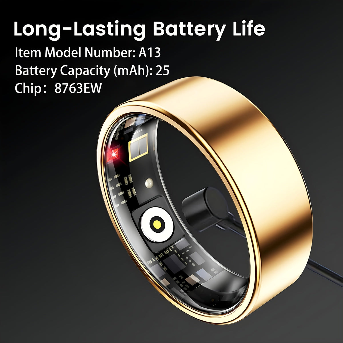 Smart Ring with Camera Control for Women & Men – IP68 Waterproof Fitness Tracker, Sleep Tracking, Step Counter, Exercise Monitoring, iPhone & Android Compatible, Black Rose Gold Silver Sizes 7–13