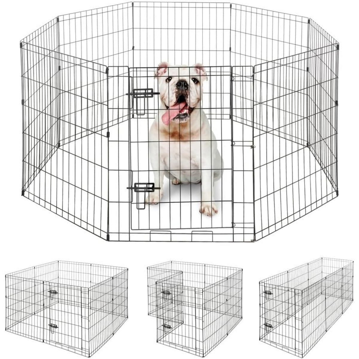 Foldable Dog Playpen 8 Panel – Heavy-Duty Metal Pet Kennel with Gate for Indoor & Outdoor Use, Portable Exercise Fence Cage for Small Dogs & Animals, Available in 24"/30"/36" Heights