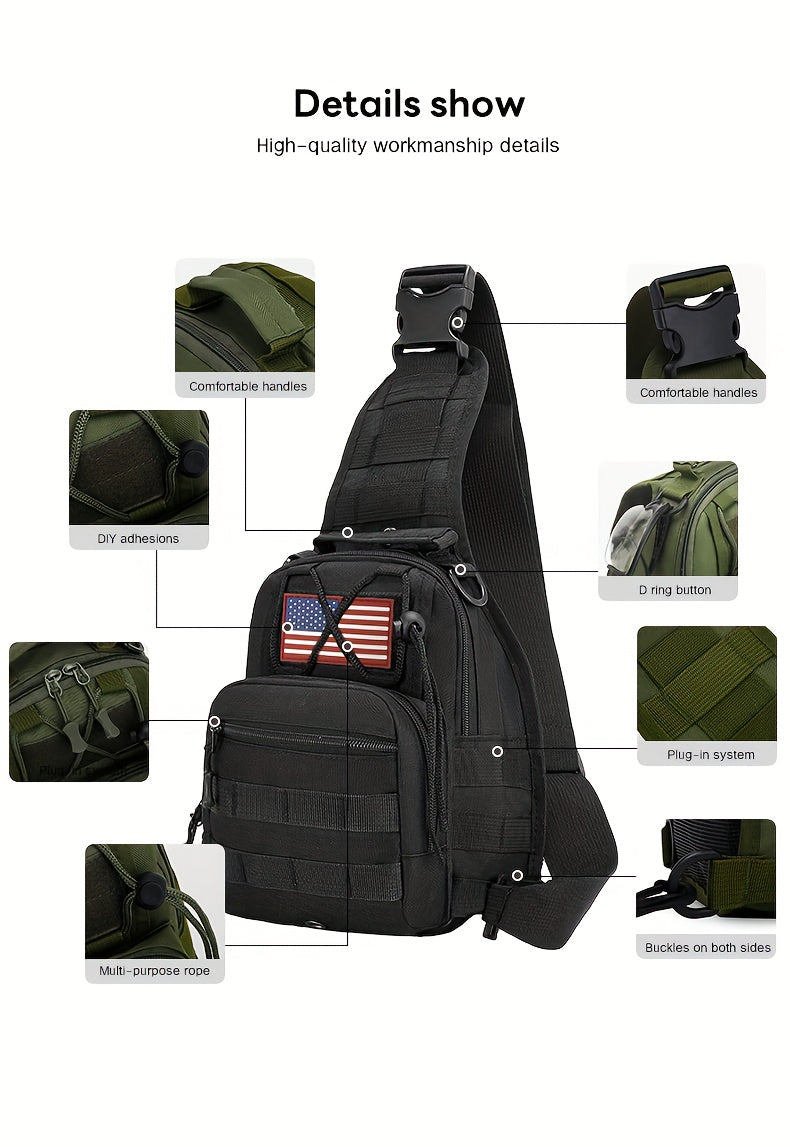 Tactical Sling Backpack Lightweight Crossbody Daypack – Military Camo Shoulder Bag for Cycling Hiking Travel Daily Use, Multiple Colors with Flag Patch Option, Men Women EDC Bag