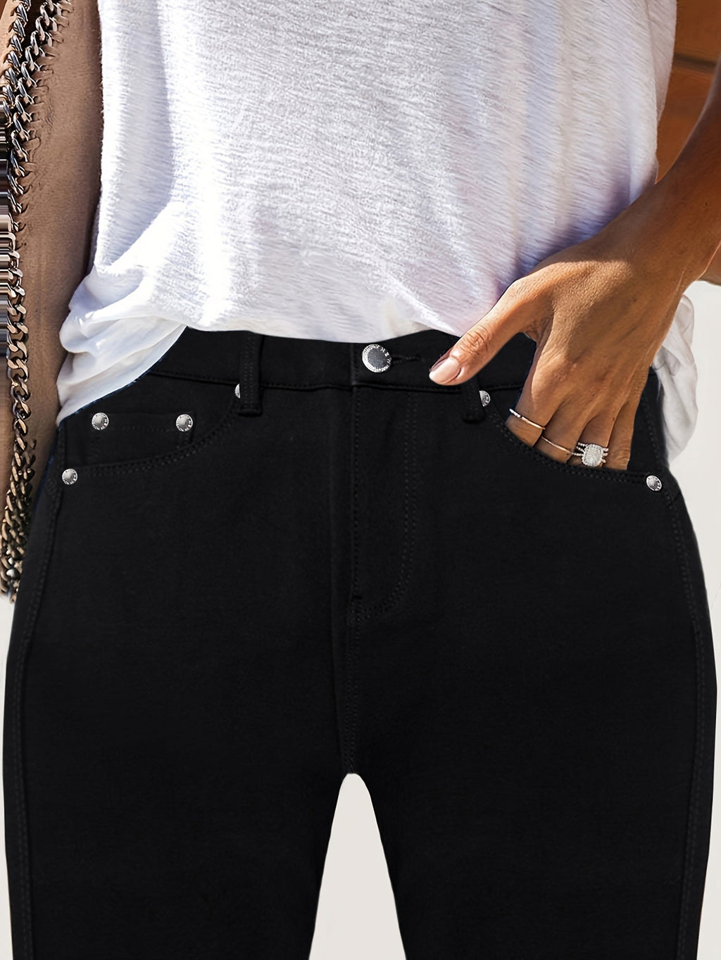 High Waist Stretch Skinny Jeans Women Metal Button Detail Street Style Slim Fit Denim Pants 10 Colors S-XXL