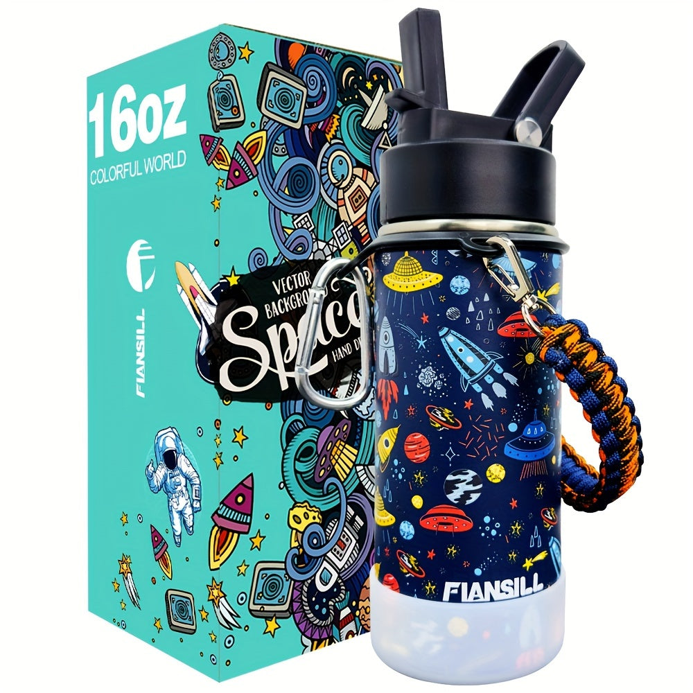 16oz Kids Stainless Steel Water Bottle – Vacuum Insulated, 3D Printed Design, Leak-Proof & BPA-Free, Cold 24H Hot 12H, Fun Styles for Boys & Girls – Perfect Gift for Students, School & Outdoor Activities
