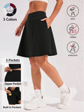 Women's 20-Inch Knee Length Skorts with 5 Pockets – High Waist Built-In Shorts Athletic Skirt for Tennis Golf Pickleball Hiking Casual Wear, Sizes S-XXL, 5 Colors Black White Navy Sky Blue Deep Red