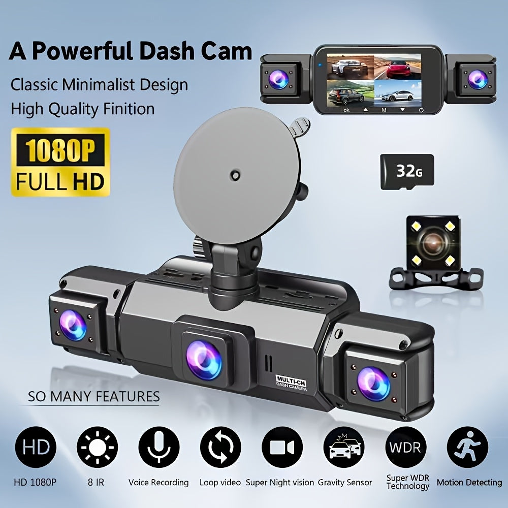 360 Dash Cam 3 4 Channel 1080P HD Full Coverage Night Vision WDR G-Sensor Loop Recording 24/7 Parking Monitor WiFi Multi-Lens Car Camera System Zero Blind Spots Front Rear Side Interior